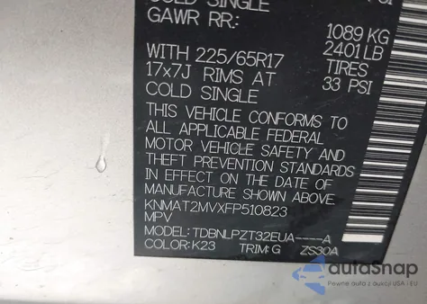 2015 Nissan Rogue S/Sl/Sv z USA, uszkodzony, nr VIN KNMAT2MVXFP510823